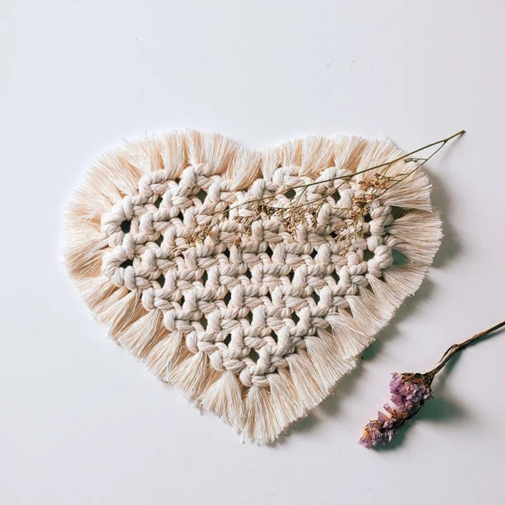 Bohemian mat table candle mat coaster handmade decor Heart macrame